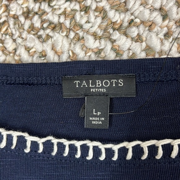 TALBOTS BUNDLE DRESS AND WRISTLET NAVY BLUE WHITE STITCH SHEATH SIZE LP - Picture 8 of 16